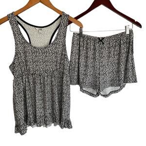 Kathryn Black & White Geometric Print 2-PC Baby Doll Tank & Shorts PJ SET Size M